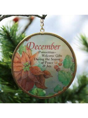 Vintage December Poinsettia Flowers Suncatcher Glass Enesco Made In Mexico